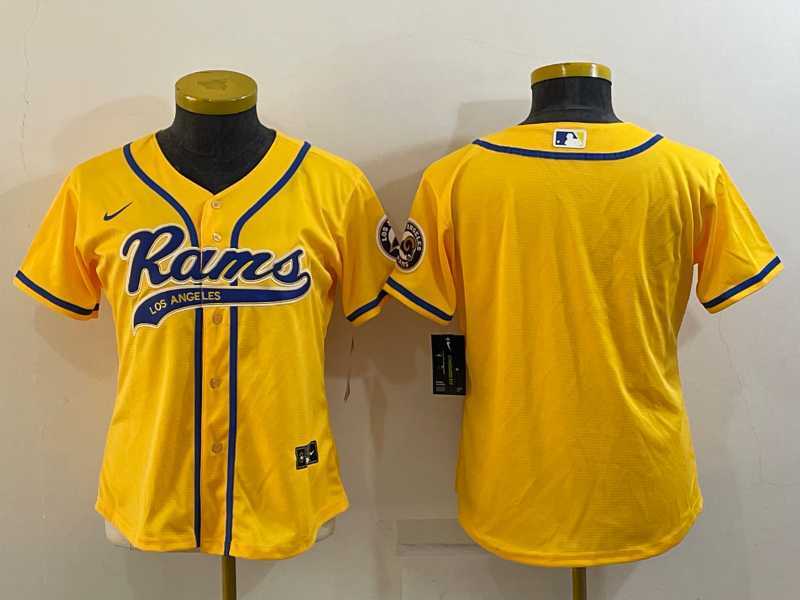 Womens Los Angeles Rams Blank Yellow With Patch Cool Base Stitched Baseball Jersey